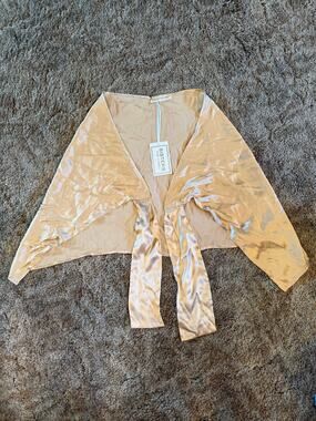 NWT Sisters The Label 100% Pure Silk Multi-Way Wrap Top Champagne Gold Formal
